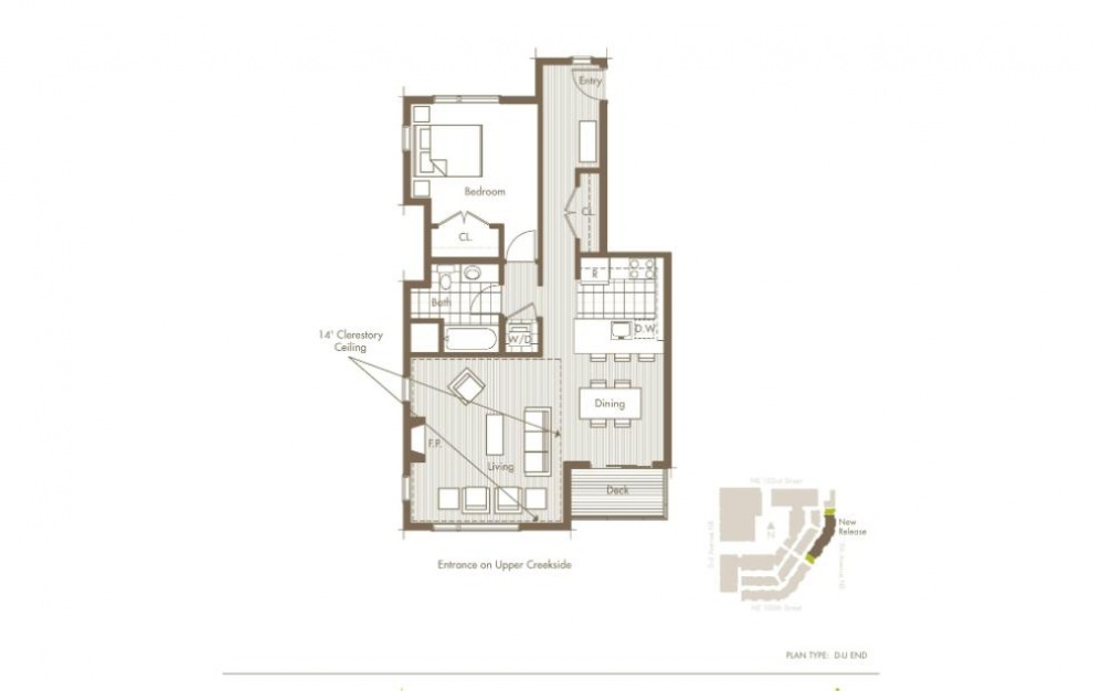 A24 - 1 bedroom floorplan layout with 1 bath and 874 square feet.